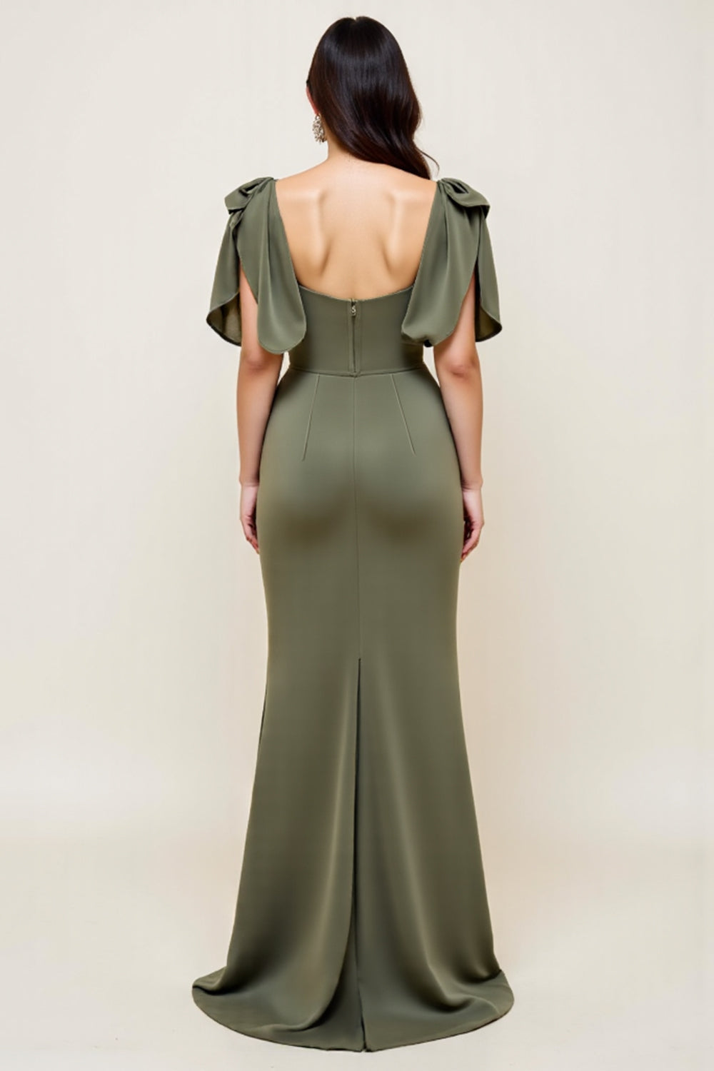 Olive V Neck Mermaid Plus Size Long Mother Of The Bride Dress