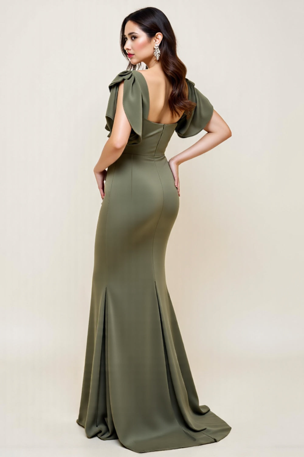 Olive V Neck Mermaid Plus Size Long Mother Of The Bride Dress