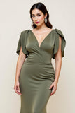 Olive V Neck Mermaid Plus Size Long Mother Of The Bride Dress