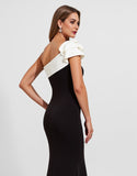 Black Satin Mermaid One Shoulder Ruffled Long Formal Dress