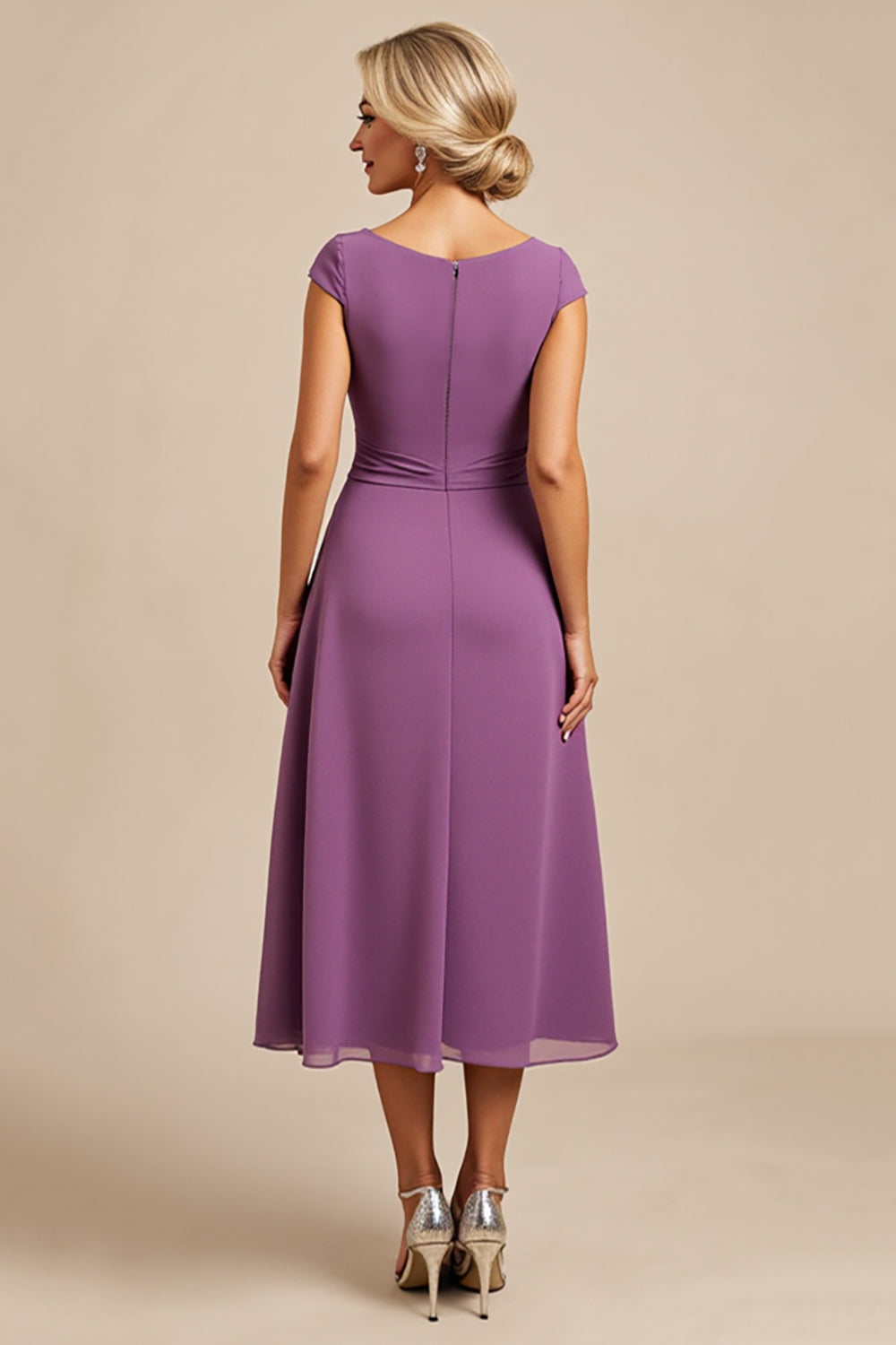 Sparkly Purple Chiffon A Line Beaded Long Mother of the Bride Dress with Ruffles