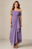 Tahiti Chiffon A Line Ruched Long Mother of the Bride Dress with Ruffles