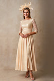 Champagne Chiffon A Line Applique Long Mother of the Bride Dress with 3/4 Sleeves