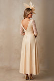 Champagne Chiffon A Line Applique Long Mother of the Bride Dress with 3/4 Sleeves