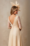 Champagne Chiffon A Line Applique Long Mother of the Bride Dress with 3/4 Sleeves