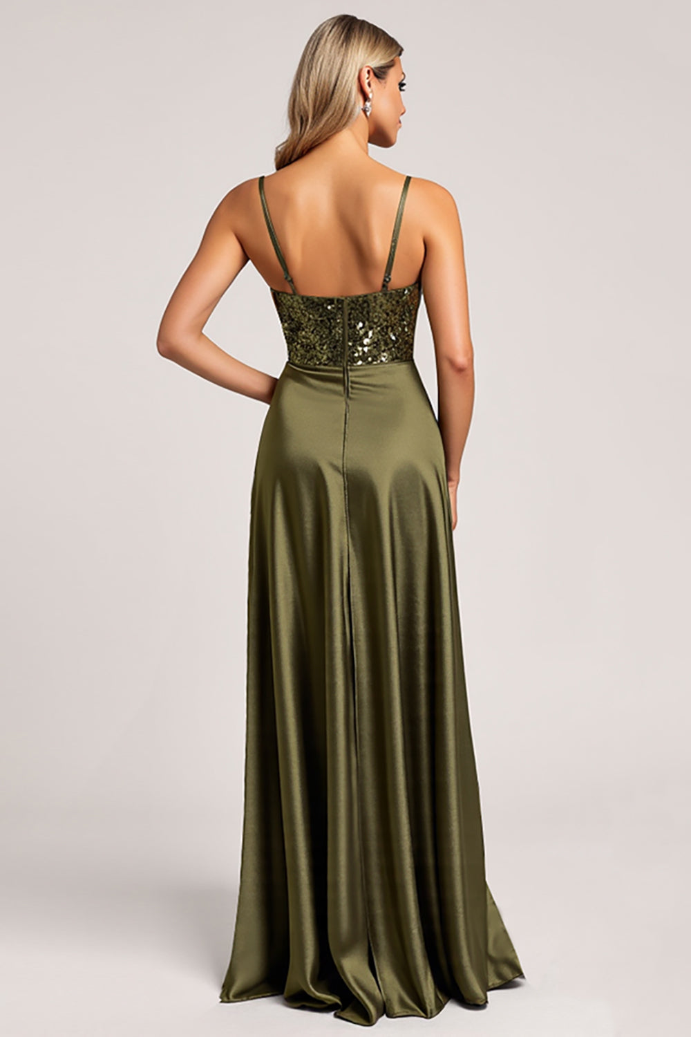 Sparkly Olive Sequin Sheath Long Bridesmaid Dress with Slit
