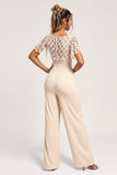 Apricot V-Neck Chiffon Bridesmaid Jumpsuit with Lace