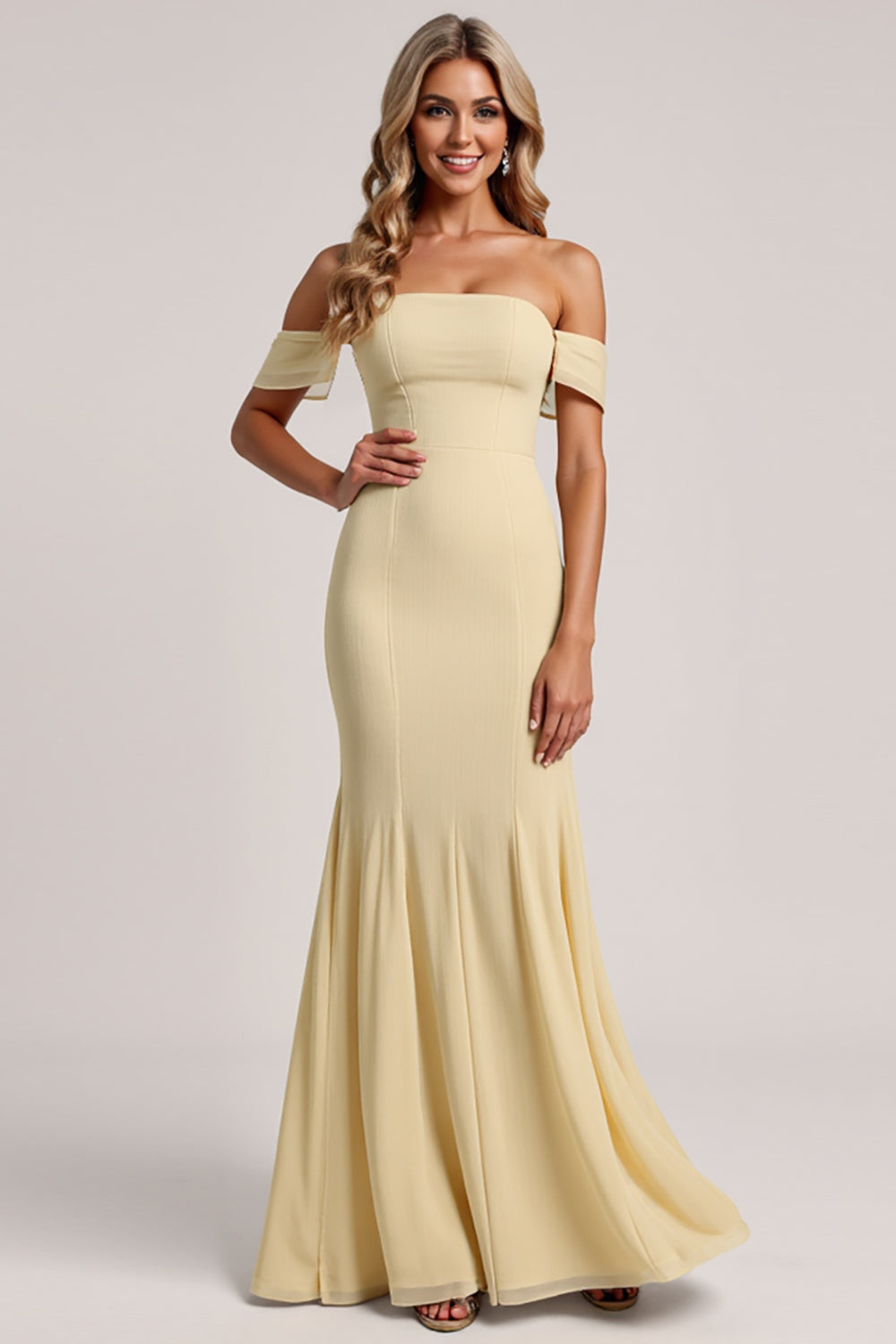 Off The Shoulder Yellow Mermaid Long Bridesmaid Dress