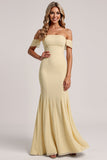 Off The Shoulder Yellow Mermaid Long Bridesmaid Dress