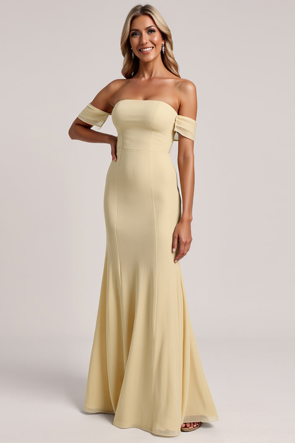 Off The Shoulder Yellow Mermaid Long Bridesmaid Dress