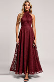 Halter Cabernet A Line Lace Long Bridesmaid Dress