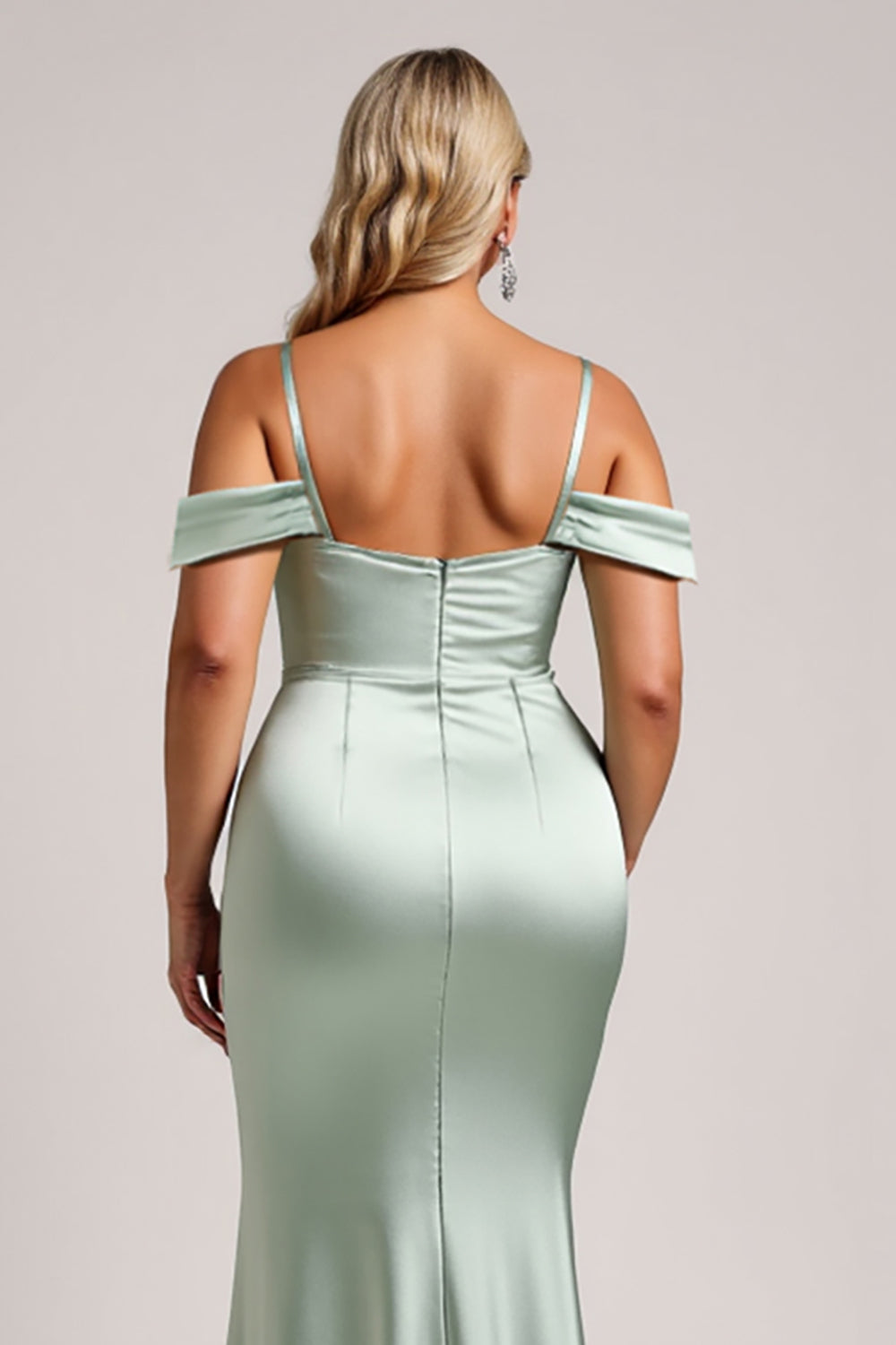 Sage Green Cold Shoulder Long Plus Size Bridesmaid Dress with Slit