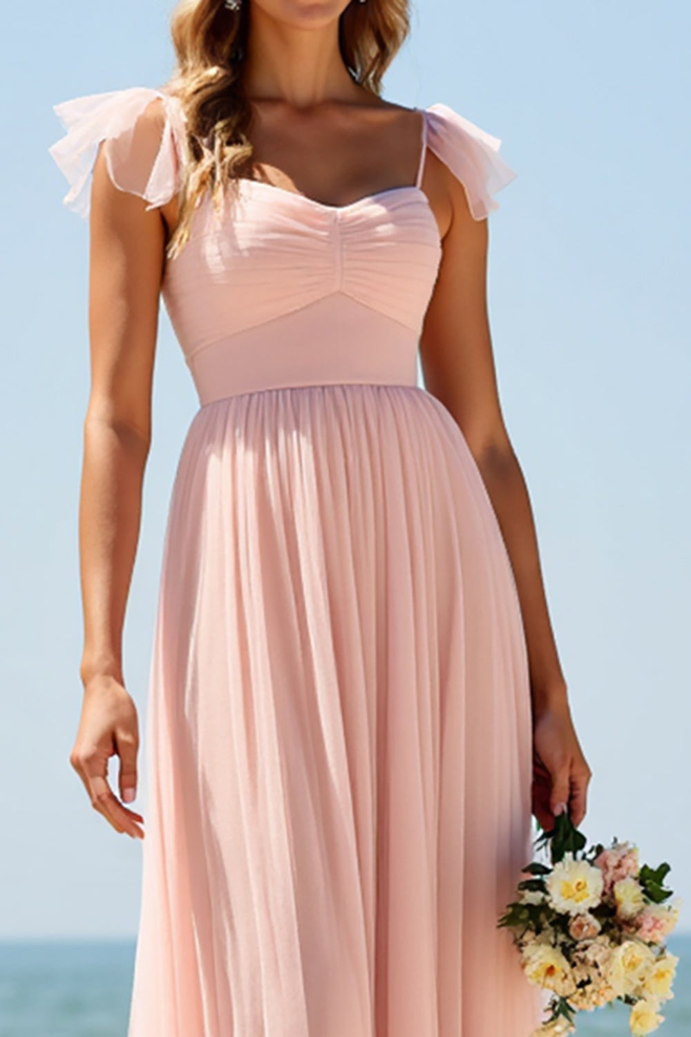 Blush A Line Long Boho Bridesmaid Dress with Slit