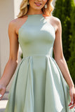 Sage Green Chiffon A Line Long Bridesmaid Dress with Ruffles