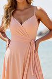 Sunset Chiffon A Line Long Boho Bridesmaid Dress with Slit