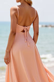 Sunset Chiffon A Line Long Boho Bridesmaid Dress with Slit