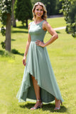 Sage Green Chiffon A Line Ruffled High-Low Bridesmaid Dress