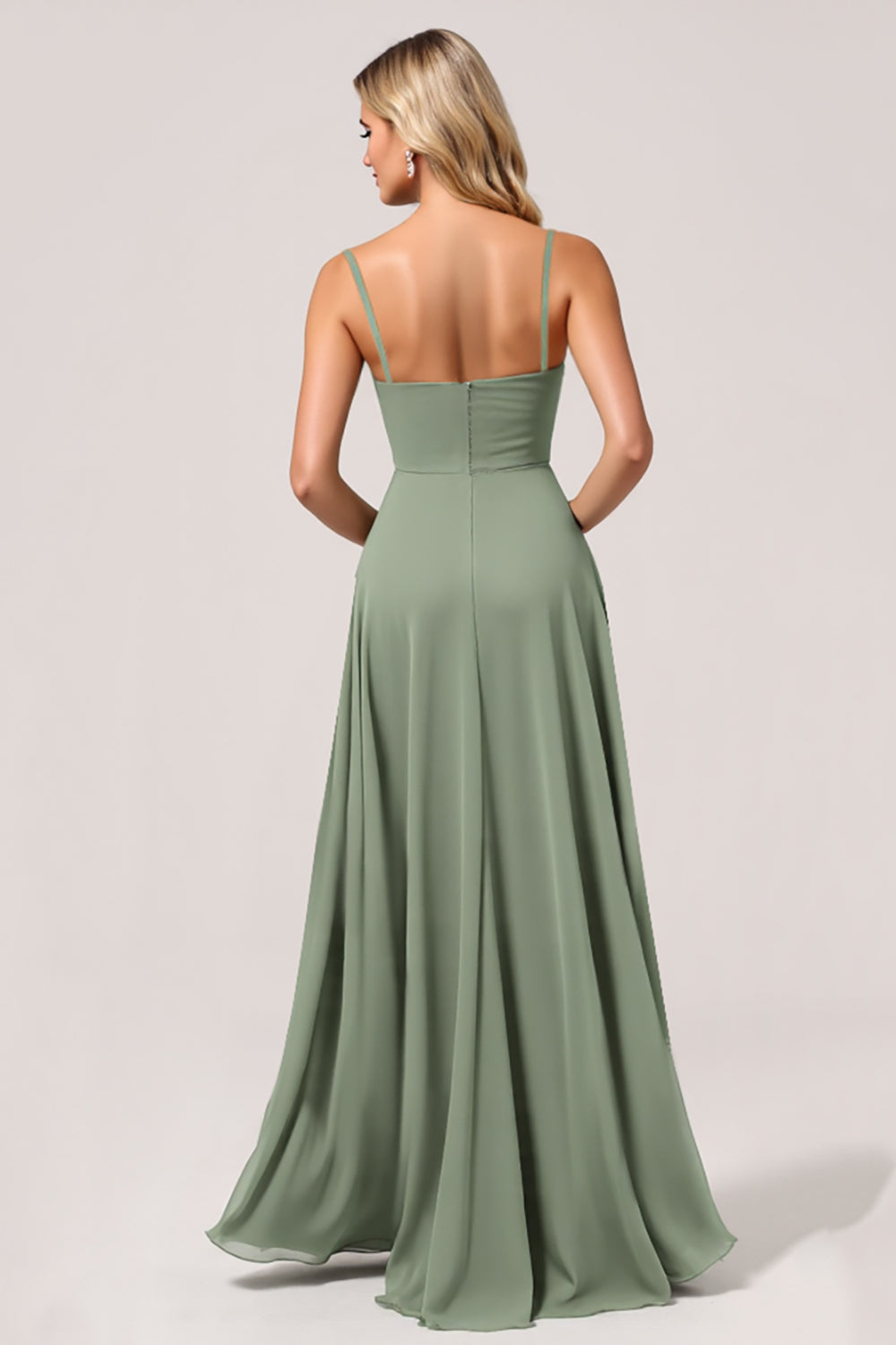 Eucalyptus A Line Long Bridesmaid Dress with Slit