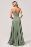 Eucalyptus A Line Long Bridesmaid Dress with Slit