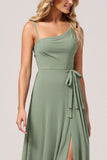 Eucalyptus A Line Long Bridesmaid Dress with Slit