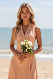 Sunset Chiffon V-Neck A Line Long Boho Bridesmaid Dress