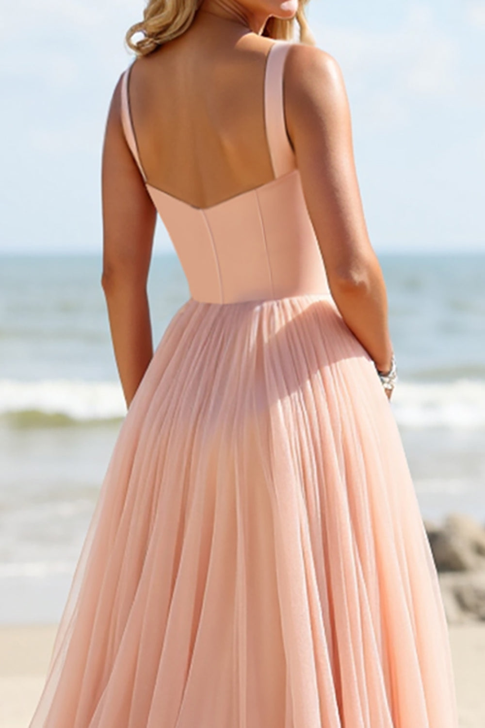 Blush Chiffon A Line Long Boho Bridesmaid Dress