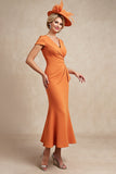 Orange Satin Mermaid Ruched Ruffled Long Mother Of The Bride Dress