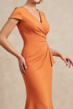 Orange Satin Mermaid Ruched Ruffled Long Mother Of The Bride Dress