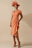 Sunset Bodycon Ruched Satin V Neck Midi Mother Of The Bride Dress