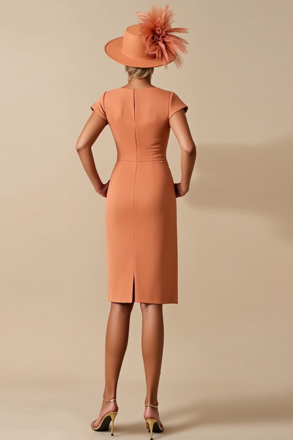 Sunset Bodycon Ruched Satin V Neck Midi Mother Of The Bride Dress