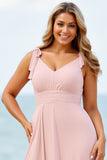 Chiffon A Line Cindy Pink Long Boho Bridesmaid Dress With Slit