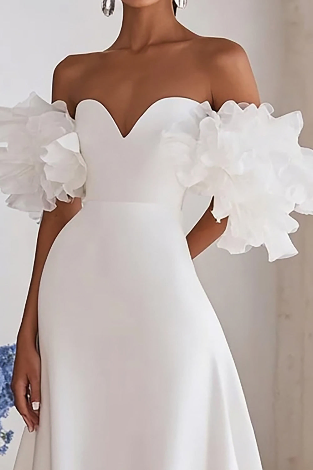 Ivory A Line Satin Sweep Train Wedding Dress with Ruffles