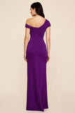 Plum Satin Sheath Ruched One Shoulder Long Formal Dress