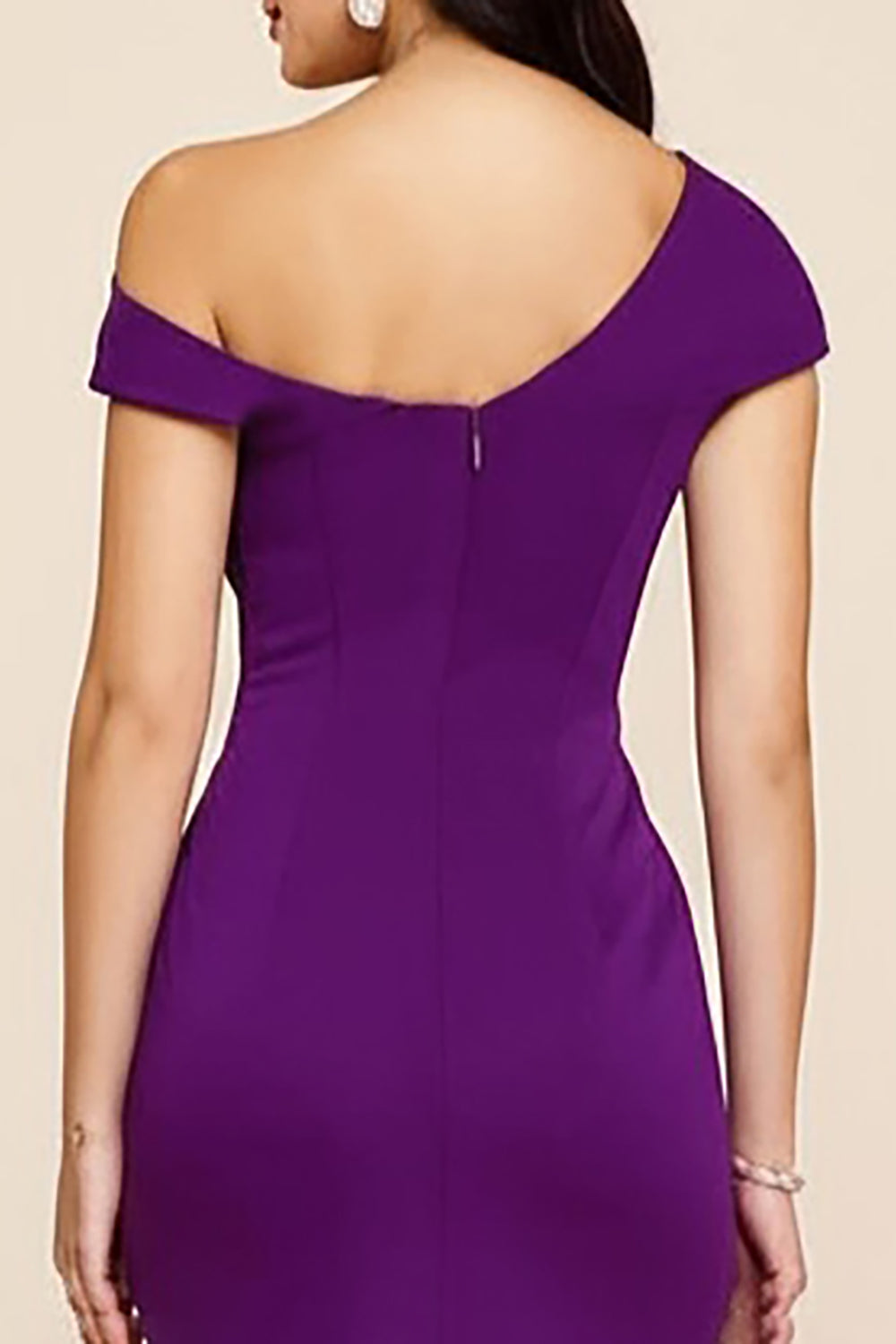 Plum Satin Sheath Ruched One Shoulder Long Formal Dress