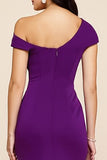 Plum Satin Sheath Ruched One Shoulder Long Formal Dress