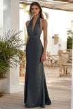 Halter Satin Dark Grey Sheath Long Formal Dress