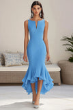 Mermaid Blue Chiffon Asymmetrical Formal Dress with Ruffles