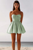 Sage Green Chiffon Strapless A-Line Ruched Short Cocktail Dress
