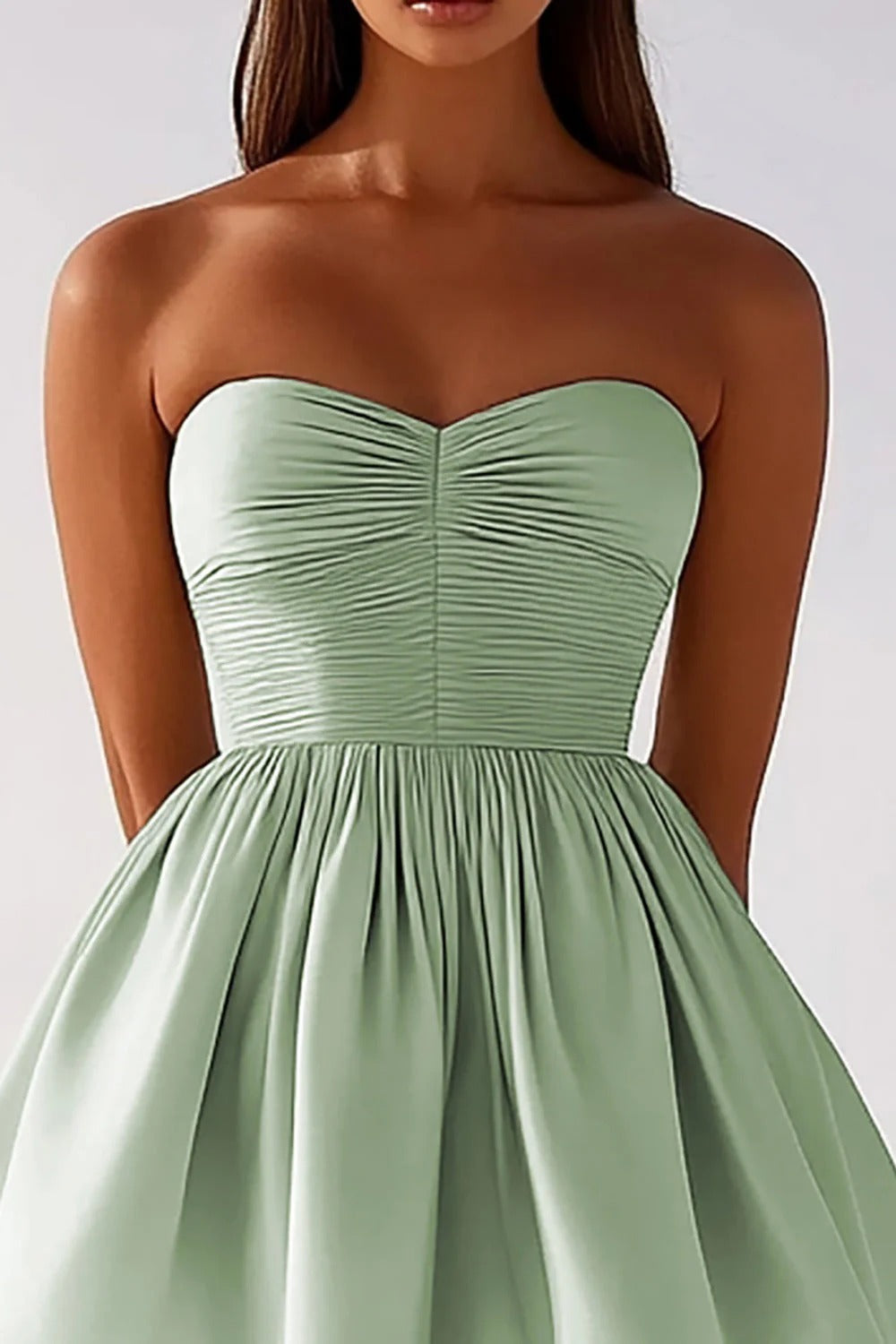 Sage Green Chiffon Strapless A-Line Ruched Short Cocktail Dress