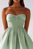Sage Green Chiffon Strapless A-Line Ruched Short Cocktail Dress