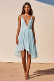 Sky Blue Chiffon Deep V Neck A Line Short Cocktail Dress