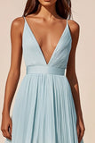 Sky Blue Chiffon Deep V Neck A Line Short Cocktail Dress