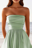 Sage Green A Line Satin Strapless Short Cocktail Dress