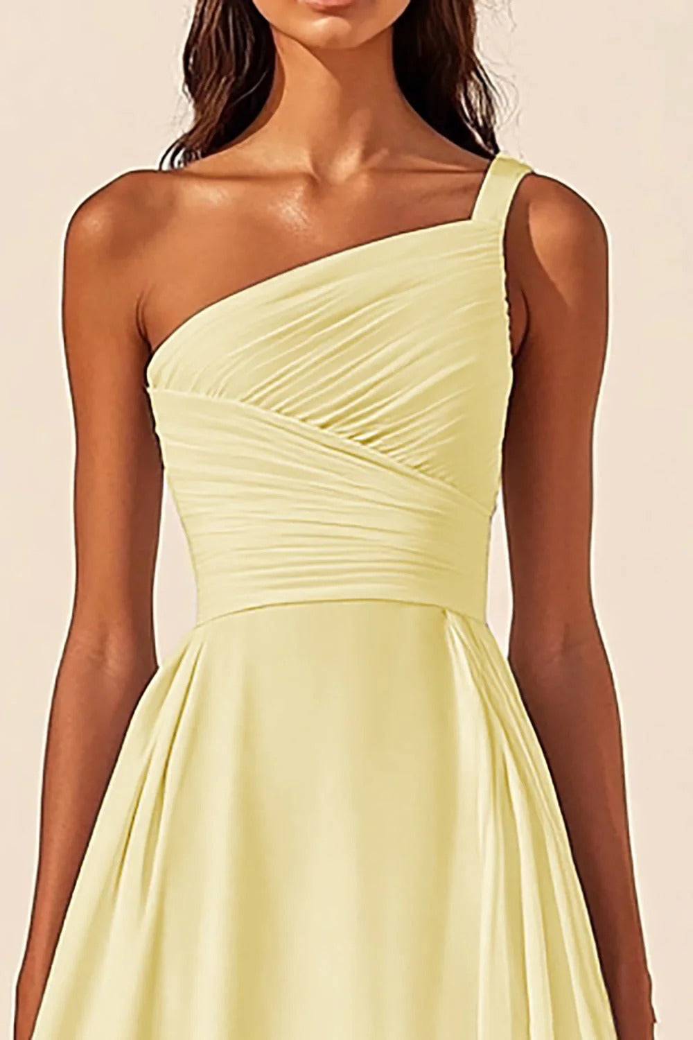 Daffodil Chiffon One Shoulder A Line Midi Graduation Dress with Slit
