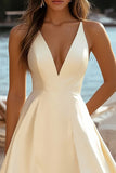 Daffodil Satin Deep V Neck A Line Short Graduation Dress