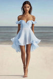 Sky Blue Chiffon A Line Short Cocktail Dress with Ruffles