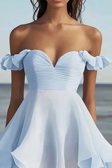 Sky Blue Chiffon A Line Short Cocktail Dress with Ruffles