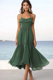 Eucalyptus Chiffon Halter A Line Boho Maxi Dress with Ruffles