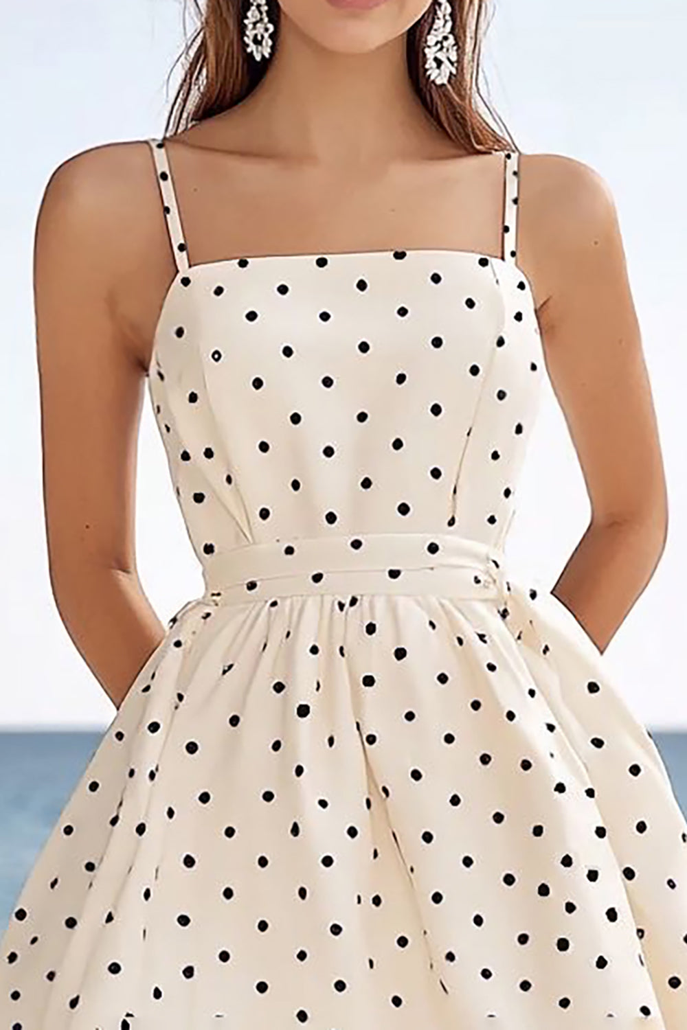 Ivory Polka Dots Spaghetti Straps A Line Short Boho Dress