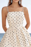 Ivory Polka Dots Spaghetti Straps A Line Short Boho Dress